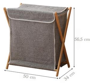 Cos de rufe, Quasar & Co.®, 1 compartimente si capac, pliabil, textil/bambus, 50 x 34 x 56.5 cm, gri inchis