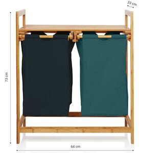 Cos de rufe, Quasar & Co.®, 2 compartimente si raft superior, bambus, 64 x 33 x 73 cm, negru/verde