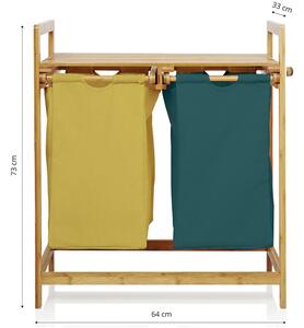 Cos de rufe, Quasar & Co.®, 2 compartimente si raft superior, bambus, 64 x 33 x 73 cm, verde/galben
