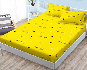 Husa de pat, finet, 160x200cm, 2 persoane, set 3 piese, cu elastic, verde , galben , cu gene negre, HPF16033