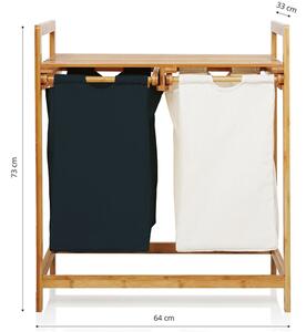 Cos de rufe, Quasar & Co.®, 2 compartimente si raft superior, bambus, 64 x 33 x 73 cm, alb/negru