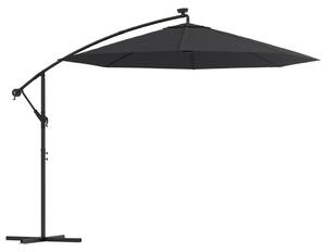 Umbrelă suspendată cu LED-uri și stâlp de oțel, negru, 300 cm