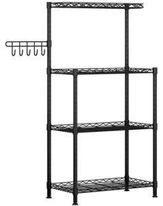 Raft universal, Quasar & Co.®, 4 niveluri, suport cu carlige agatare, 58 x 35 x 122 cm, metal, negru