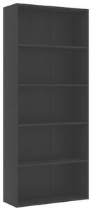 Bibliotecă cu 5 rafturi, negru, 80x30x189 cm, lemn prelucrat