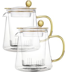 Set 2 ceainice cu infuzor de sticla, Quasar & Co.®, recipiente pentru ceai/cafea, 700 ml, transparent