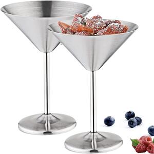 Set 4 pahare martini, Quasar & Co.®, otel inoxidabil, h 16 cm, 250 ml, argintiu