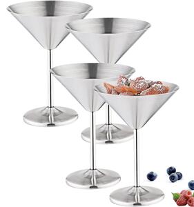 Set 4 pahare martini, Quasar & Co.®, otel inoxidabil, h 16 cm, 250 ml, argintiu