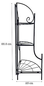 Suport de ghivece, Quasar & Co.®, pentru colt, pliabil, 3 trepte, etajat, interior/exterior, rezistent la apa, metalic, 23 x 23 x 65,5 cm, negru