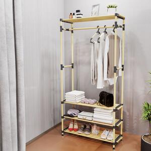Raft modular universal, Quasar & Co.®, etajera cu polite pentru haine si incaltaminte, lemn, 77 x 28 x 164 cm, natur
