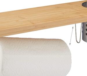 Raft bucatarie cu suport tacamuri si rola hartie, Quasar & Co.®, inox/bambus, 55 x 20 x 20 cm, natur-argintiu