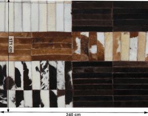 KONDELA Covor de lux din piele, negru/maro/alb, patchwork, 171x240, PIELE DE VITĂ TIP 4