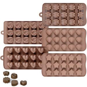 Set 5 forme silicon pentru ciocolata, Quasar & Co.®, 150 matrite bomboane sau cuburi de gheata, 20 x 10 x 1.5 cm, maro