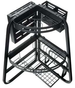 Raft scurgator de vase Quasar & Co.®, etajat, de colt, cu suport cutite si tacamuri, metal, 32 x 32 x 52,5 cm, negru