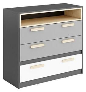 Comodă Veravie 140Alb, Fag, Grafit, Gri deschis, 90x100x40cm