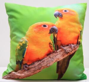 Față de pernă verde cu papagali portocalii