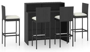 Set mobilier bar de grădină cu perne, 5 piese, negru