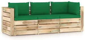 Canapea de grădină cu 3 locuri cu perne, lemn impregnat verde