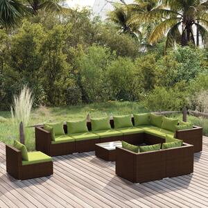 Set mobilier de grădină cu perne, 11 piese, maro, poliratan