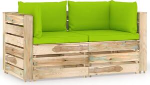 Canapea de grădină cu 2 locuri cu perne, lemn impregnat verde