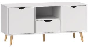 HOMCOM Mobilier TV de 50" cu Sertar, Raft Deschis și 2 Dulapuri, Mobilier TV cu 5 Picioare din Lemn, 110x40x50 cm, Alb | Aosom Romania