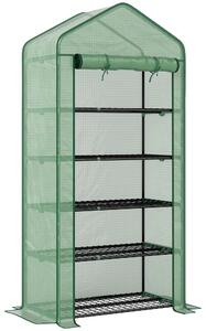 Outsunny Seră Mini pe 5 Niveluri cu Husă Ranforsată, Seră Portabilă cu Ușă Rulabilă și Rafturi de Sârmă, 193x90x49 cm, Verde | Aosom Romania