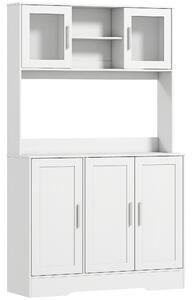 HOMCOM Dulap Bucătărie de 180cm, Dulap Înalt cu 4 Compartimente, Uși din Sticlă Securizată, 2 Rafturi Deschise, Rafturi Reglabile, Blat pentru Electrocasnice, pentru Bucătărie sau Living, Alb | Aosom Romania