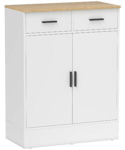 HOMCOM Bufet Modern 2 Sertare și Dulap cu 2 Uși, Raft Interior Reglabil, Alb și Lemn | Aosom Romania