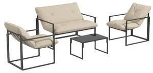 Outsunny Set Mobilier de Exterior cu Masă din Sticlă, Canapea, 2 Fotolii și Perne, Bej | Aosom Romania