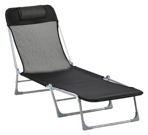 Outsunny Șezlong Pliabil cu Spătar Reglabil pe 5 Nivele și Pernă, Șezlong de Grădină cu Material Respirabil Textilen, pentru Plajă, Piscină, Grădină, 182x56x28 cm, Negru | Aosom Romania