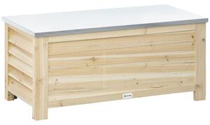 Outsunny Ladă de Depozitare Exterior din Lemn cu Capac Metalic Galvanizat și Design cu Șipci 110x50x50 cm Lemn Natural | Aosom Romania