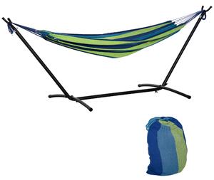 Outsunny Hamac de Grădină Suspendat 310x117 cm cu Înălțime Reglabilă și Suport, Capacitate 120 kg, Hamac Independent cu Geantă de Transport, pentru Camping, Grădină, Balcon, Patio, Verde și Albastru | Aosom Romania