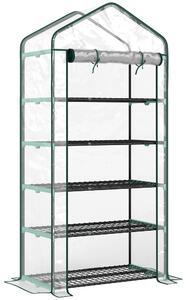Outsunny Seră tip căsuță cu 5 niveluri, cu ușă rulabilă, din oțel și polietilenă, 90x49x193 cm, transparentă | Aosom Romania
