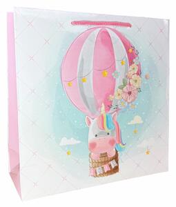 SET 10 pungi de cadou patrate, 24x24x9 cm, model UNICORN ROZ