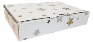 SET 20 cutii cu autoformare 20x14x4 cm tiparite cu stelute aurii-argintii-negre si plastifiate lucios