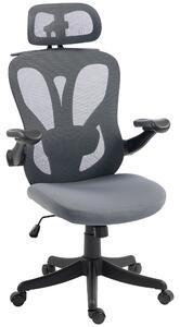 HOMCOM Scaun de Birou Ergonomic cu Tetieră 2D, Cotiere 3D, Înălțime Reglabilă, Mesh Respirabil, Gri Închis | Aosom Romania