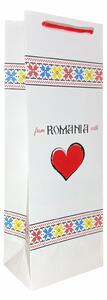 SET 10 pungi de cadou pentru sticla, 36x13x9 cm, model FROM ROMANIA WITH LOVE