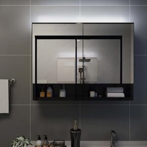 Dulap de baie cu oglindă și LED-uri, negru, 80x15x60 cm, MDF