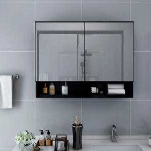Dulap de baie cu oglindă și LED-uri, negru, 80x15x60 cm, MDF