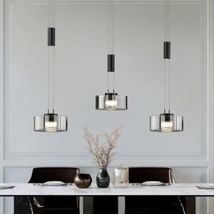FISCHER & HONSEL Lampă suspendată LED Lavin, lungime 100 cm, negru nisip/gri fumuriu, reglabil, Negru, Camera de zi / sufragerie, Metal, Modern