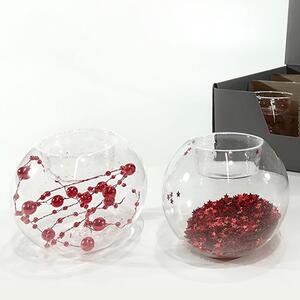 Suport pentru lumanare din sticla cu decor rosu 8 cm - modele diverse