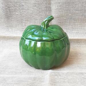 Recipient in forma de dovleac din ceramica verde 20 cm