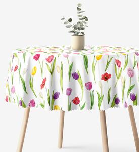 Goldea față de masă teflonată - lalele colorate - rotundă Ø 140 cm
