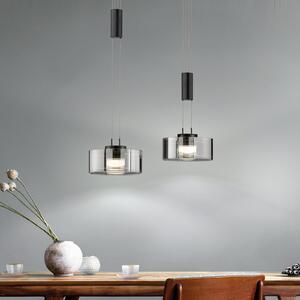 FISCHER & HONSEL Lampă suspendată LED Lavin, lungime 64 cm, negru nisip/gri fumuriu, reglabil, Negru, Camera de zi / sufragerie, Metal, Modern