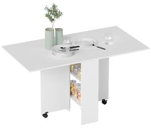 HOMCOM Masă Pliabilă pentru 4-6 Persoane cu 2 Roți și 2 rafturi depozitare, 140x75x74cm, Alb | Aosom Romania