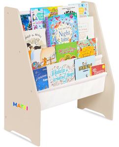 Raft de Carti pentru Copii Suporto, Organizator cu etajere din textil, pentru depozitare jucarii, carti si caiete. Mobilier din Lemn MDF, 71.5 x 62 x 30 cm, Crem