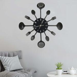 Ceas de perete cu model de lingură și furculiță, negru , 40 cm, aluminiu