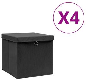 Cutii depozitare cu capac, 4 buc., negru, 28x28x28 cm