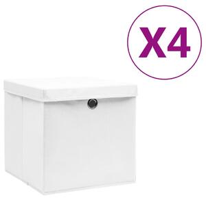 Cutii depozitare cu capace, 4 buc., alb, 28x28x28 cm