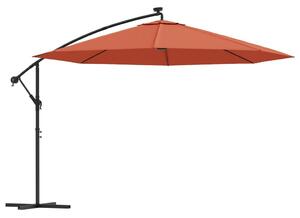 Umbrelă în consolă cu LED-uri, cărămiziu, 350 cm