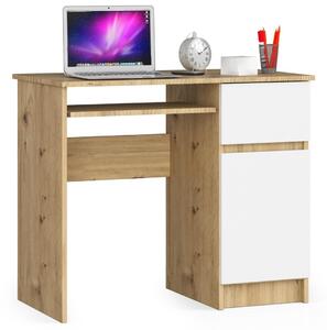 Birou calculator dreapta cu 1 usa 1 sertar si 2 rafturi 90 x 77 x 50 cm stejar, alb